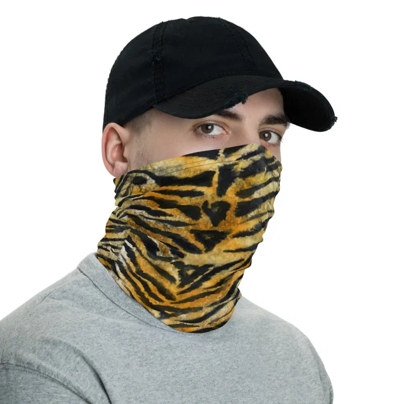 Orange Tiger Striped Neck Gaiter, Animal Print Mouth Face Coverings Masks-Made in USA/EU