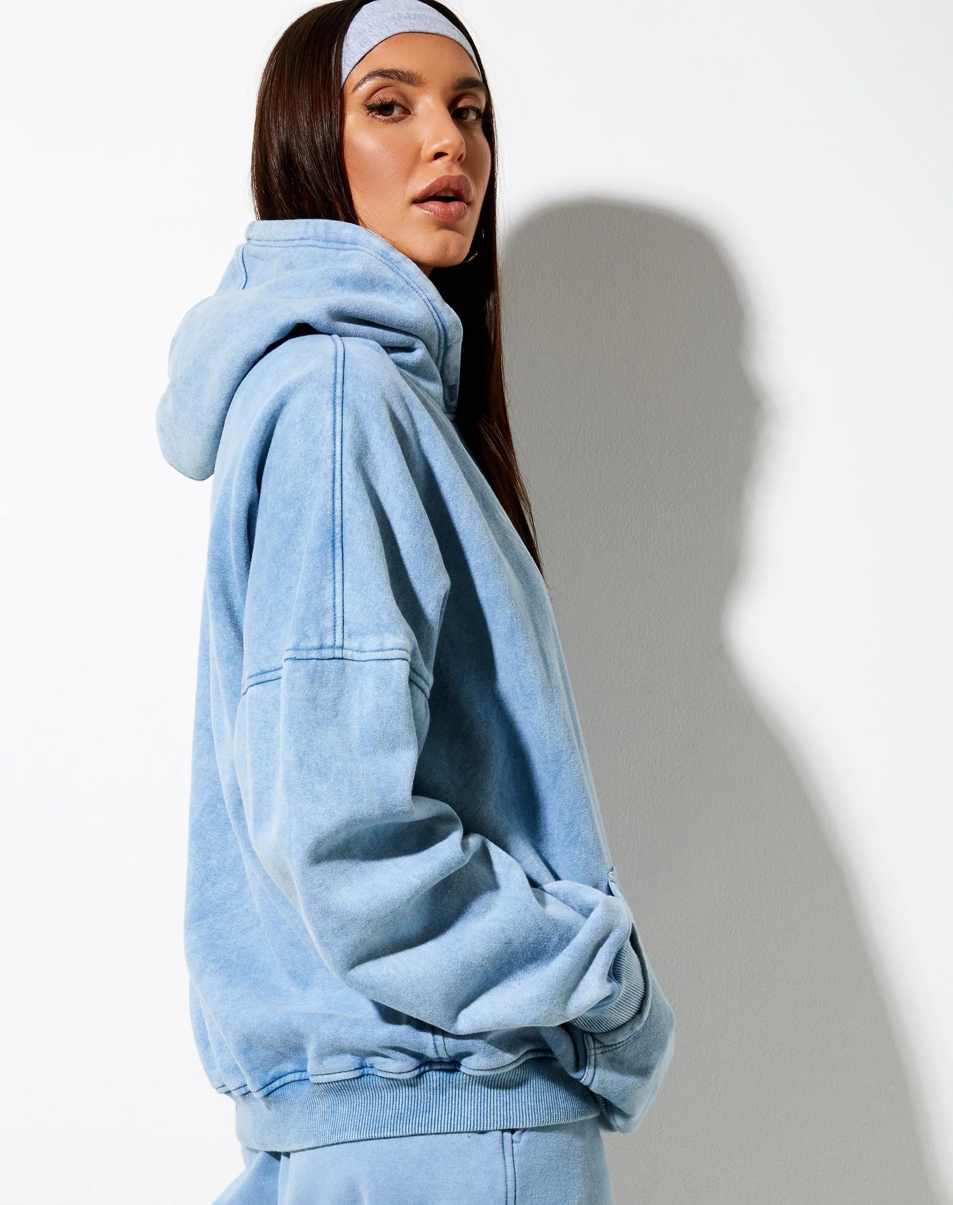 Oversize Hoodie in Washed Blue 'Angel Energy' Wings