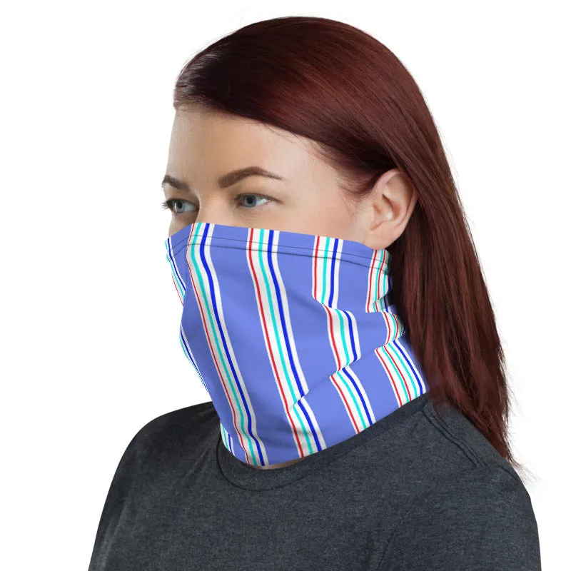 Pastel Blue Striped Neck Gaiter, Bandanna Reusable Washable Face Mask-Made in USA/EU