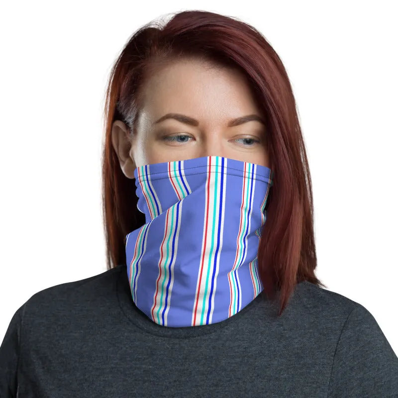 Pastel Blue Striped Neck Gaiter, Bandanna Reusable Washable Face Mask-Made in USA/EU