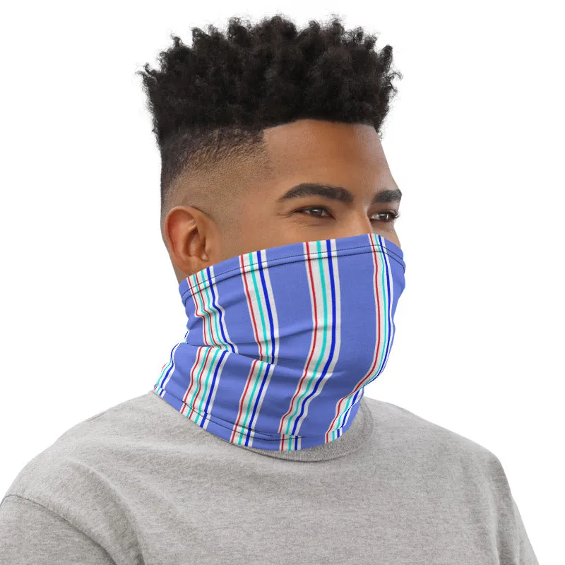 Pastel Blue Striped Neck Gaiter, Bandanna Reusable Washable Face Mask-Made in USA/EU