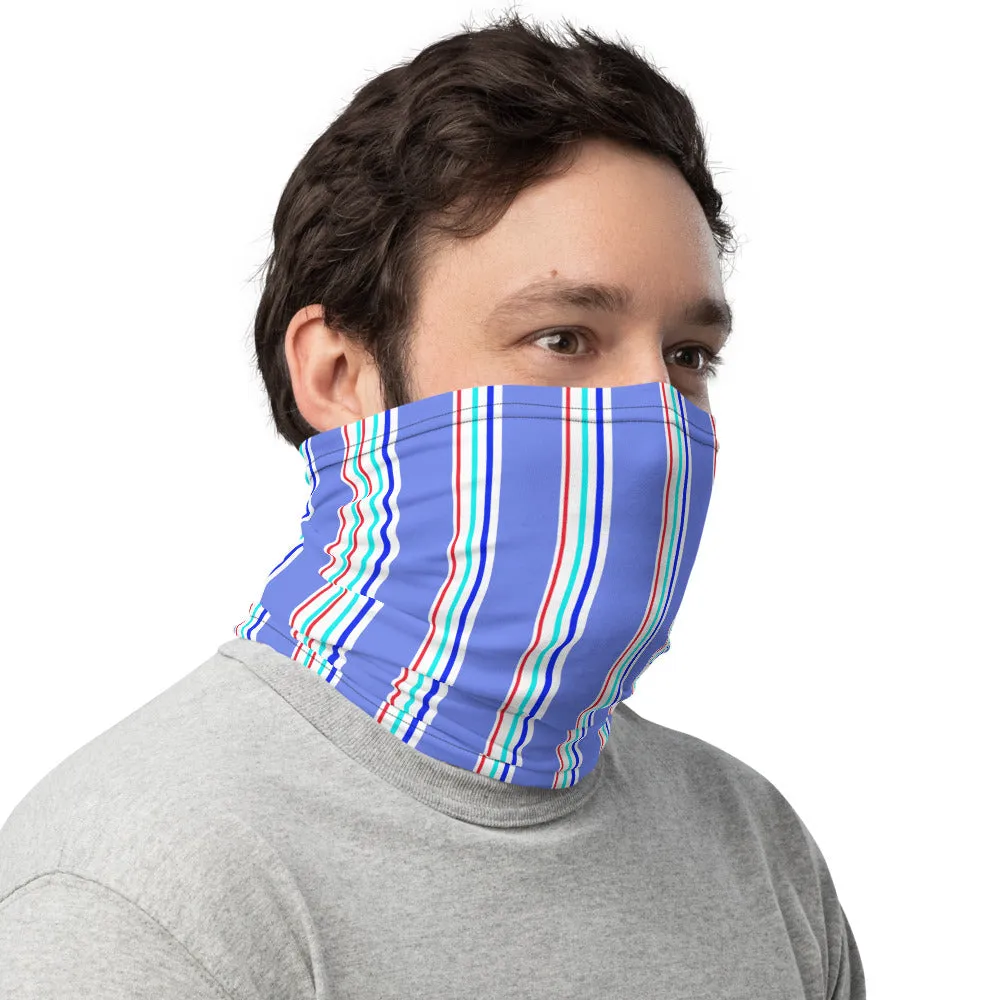 Pastel Blue Striped Neck Gaiter, Bandanna Reusable Washable Face Mask-Made in USA/EU