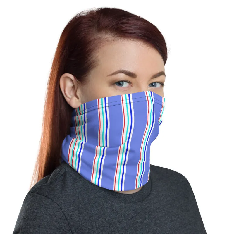 Pastel Blue Striped Neck Gaiter, Bandanna Reusable Washable Face Mask-Made in USA/EU