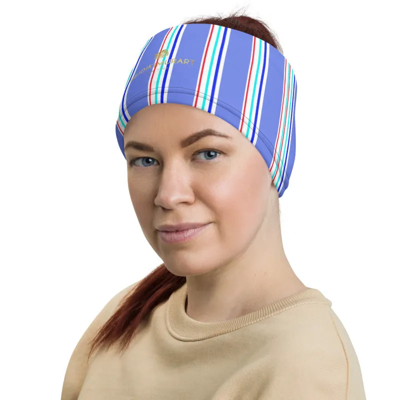 Pastel Blue Striped Neck Gaiter, Bandanna Reusable Washable Face Mask-Made in USA/EU