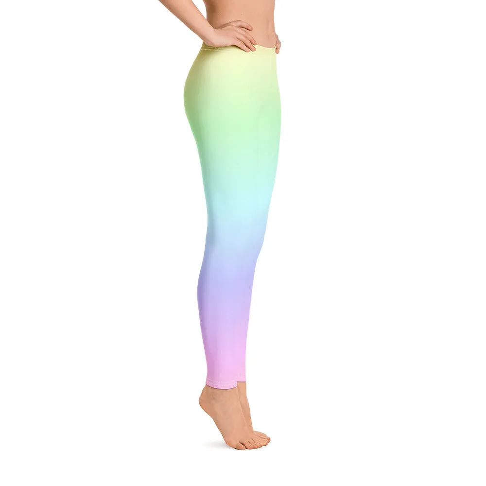 Pastel Rainbow Leggings, Tie Dye Leggings, Pastel Yoga Pants, Kawaii Goth Pink Purple, Printed Ombre Colorful Workout Leggings for Women