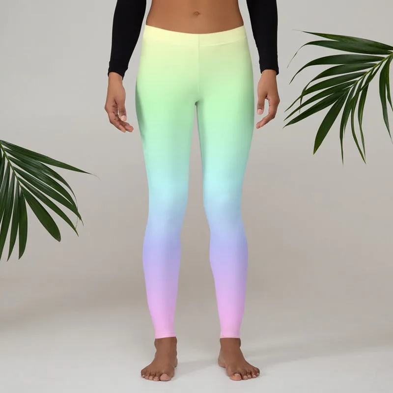 Pastel Rainbow Leggings, Tie Dye Leggings, Pastel Yoga Pants, Kawaii Goth Pink Purple, Printed Ombre Colorful Workout Leggings for Women