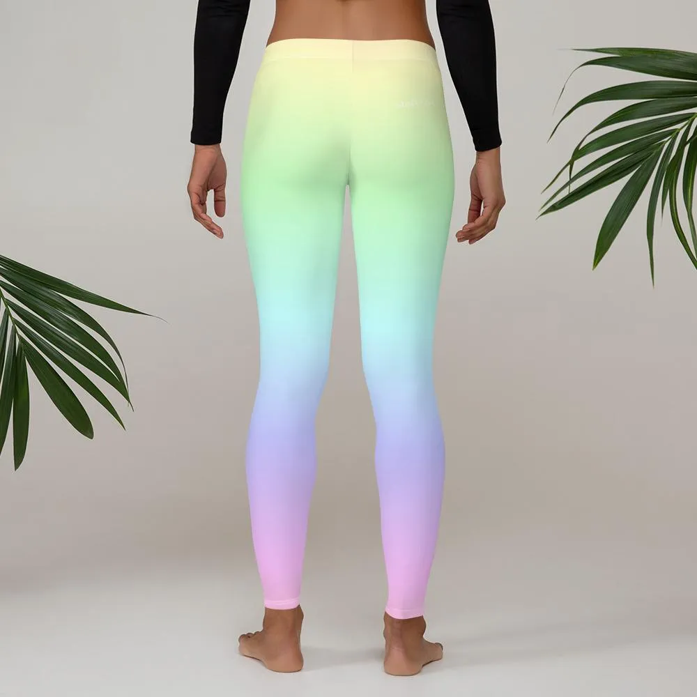 Pastel Rainbow Leggings, Tie Dye Leggings, Pastel Yoga Pants, Kawaii Goth Pink Purple, Printed Ombre Colorful Workout Leggings for Women