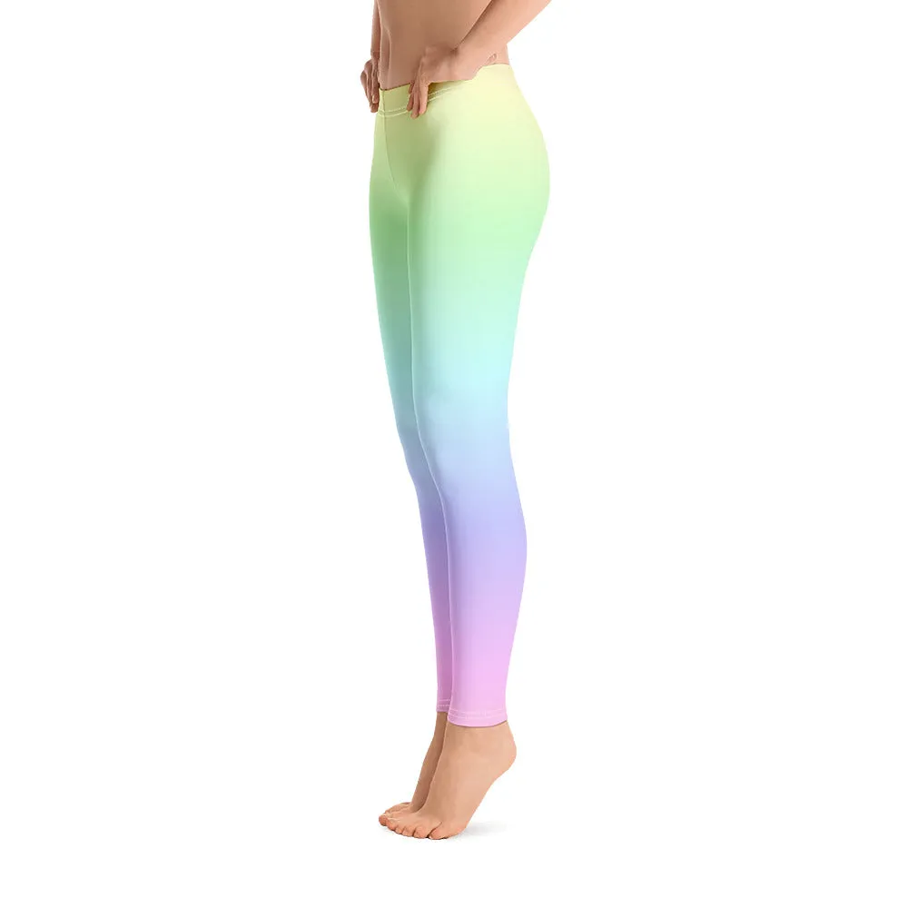 Pastel Rainbow Leggings, Tie Dye Leggings, Pastel Yoga Pants, Kawaii Goth Pink Purple, Printed Ombre Colorful Workout Leggings for Women