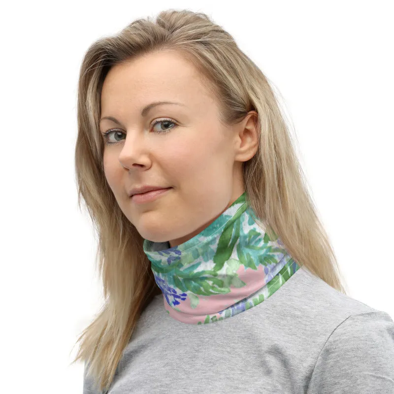 Pink Lavender Neck Gaiter, Floral Print Bandana Face Shield Mask Covering-Made in USA/EU