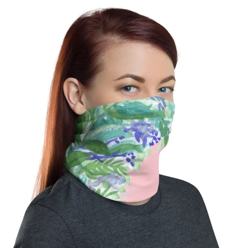 Pink Lavender Neck Gaiter, Floral Print Bandana Face Shield Mask Covering-Made in USA/EU