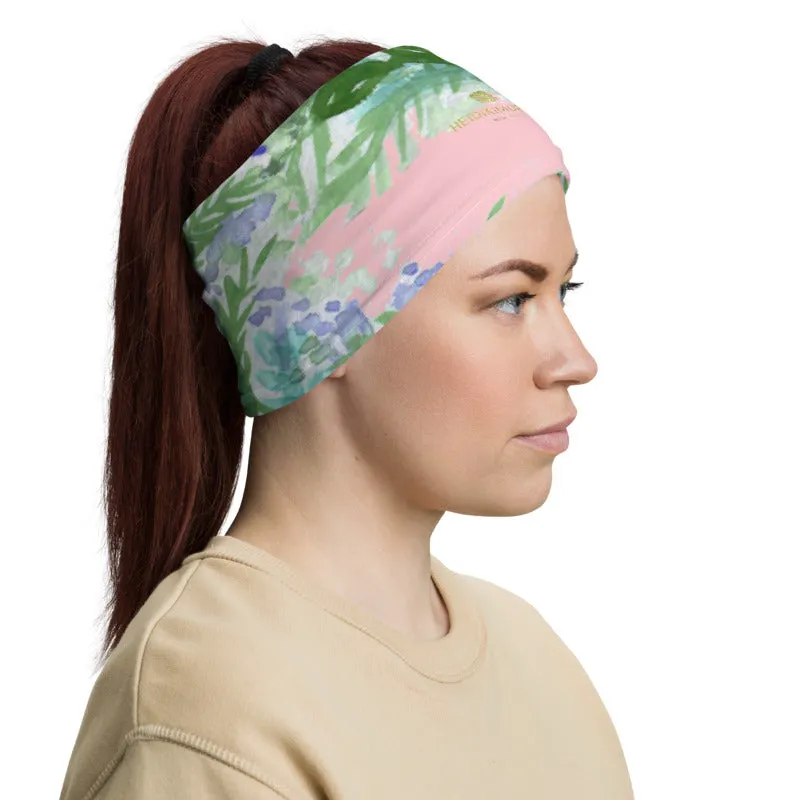 Pink Lavender Neck Gaiter, Floral Print Bandana Face Shield Mask Covering-Made in USA/EU