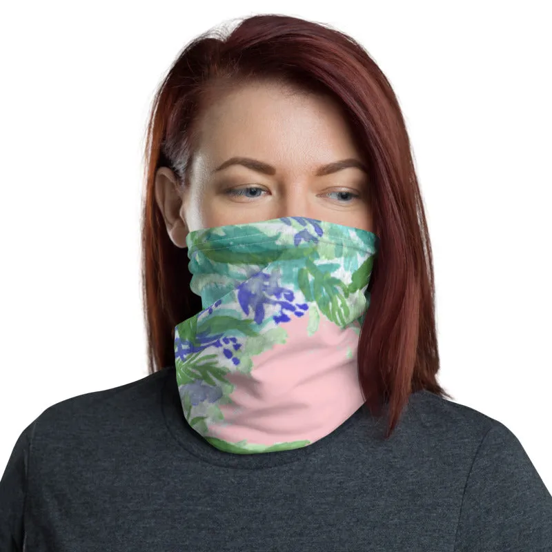 Pink Lavender Neck Gaiter, Floral Print Bandana Face Shield Mask Covering-Made in USA/EU