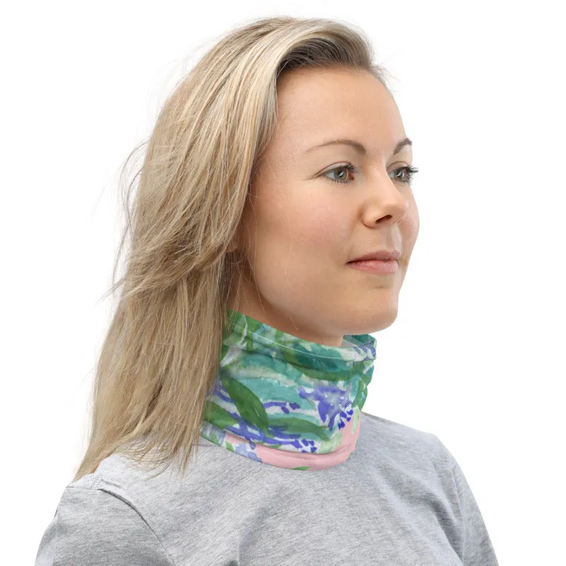 Pink Lavender Neck Gaiter, Floral Print Bandana Face Shield Mask Covering-Made in USA/EU