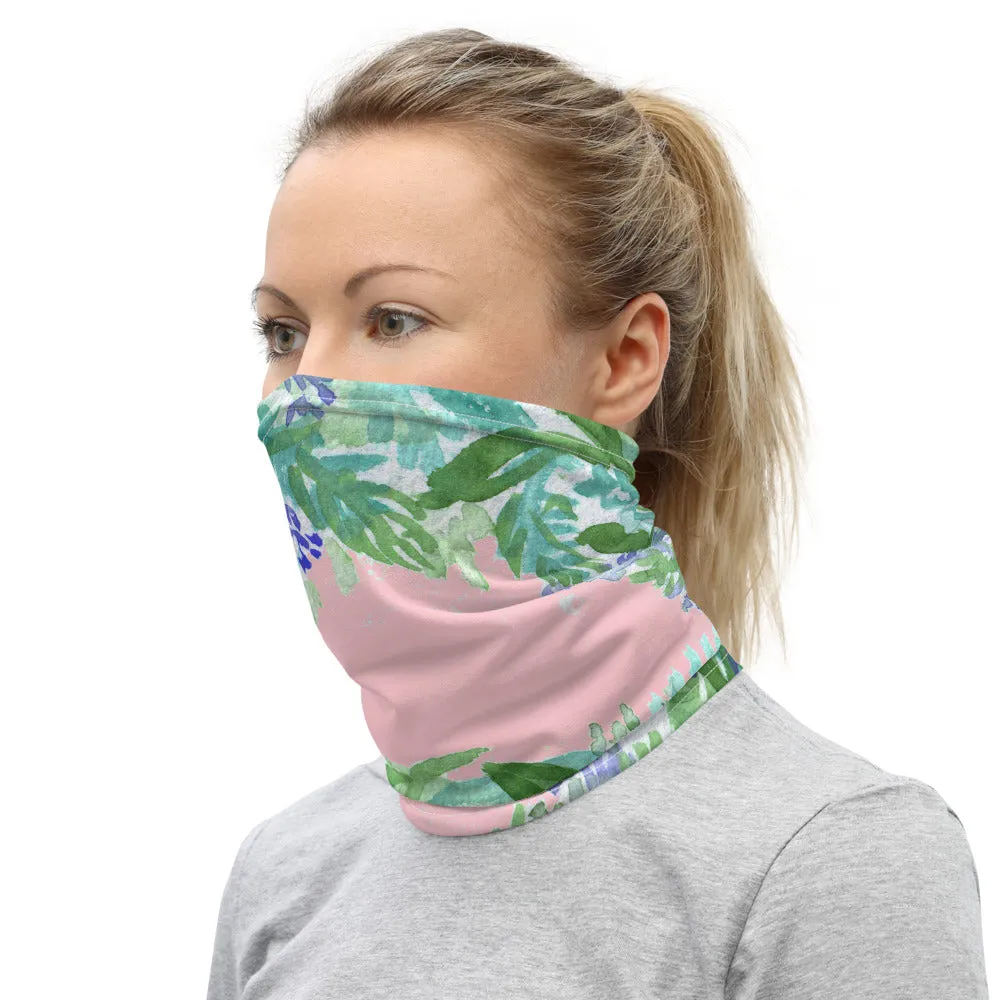 Pink Lavender Neck Gaiter, Floral Print Bandana Face Shield Mask Covering-Made in USA/EU