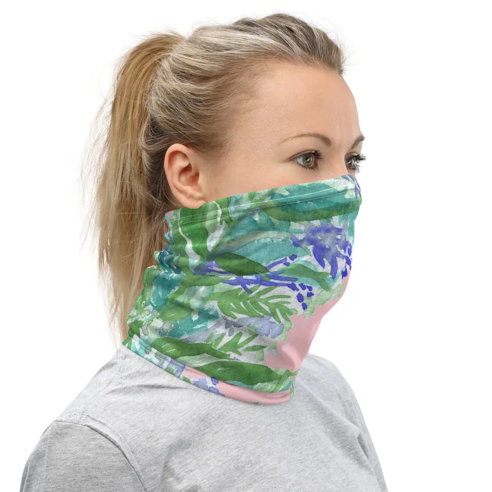 Pink Lavender Neck Gaiter, Floral Print Bandana Face Shield Mask Covering-Made in USA/EU