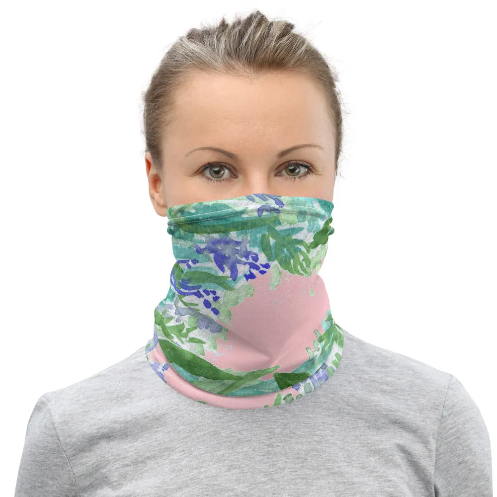 Pink Lavender Neck Gaiter, Floral Print Bandana Face Shield Mask Covering-Made in USA/EU