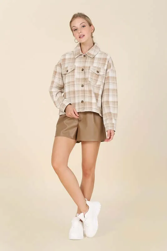 Plaid short Shacket with Pockets