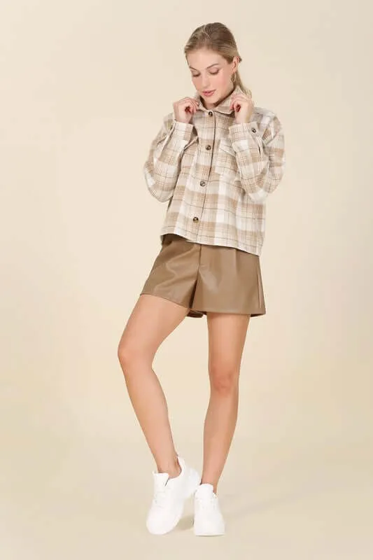 Plaid short Shacket with Pockets