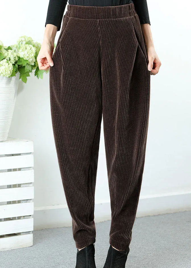 Plus Size Chocolate asymmetrical design Pockets Thick Harem Winter Pants