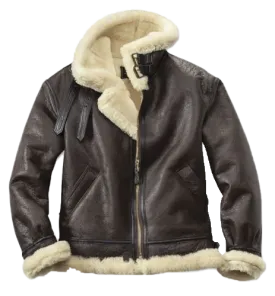 Premium RAF Pilot Genuine Shearling Brown Leather Jacket | Men's Bomber Jacket