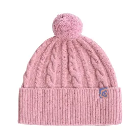 "Pom Pom" Cable Knit Wool Beanie Hat - Pink Blush