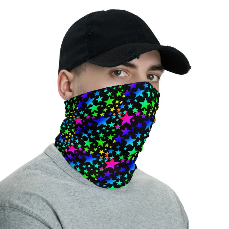 Rainbow Stars Face Mask, Rainbow Print Best Face Cover Shield, Reusable Washable Bandana-Made in USA/EU