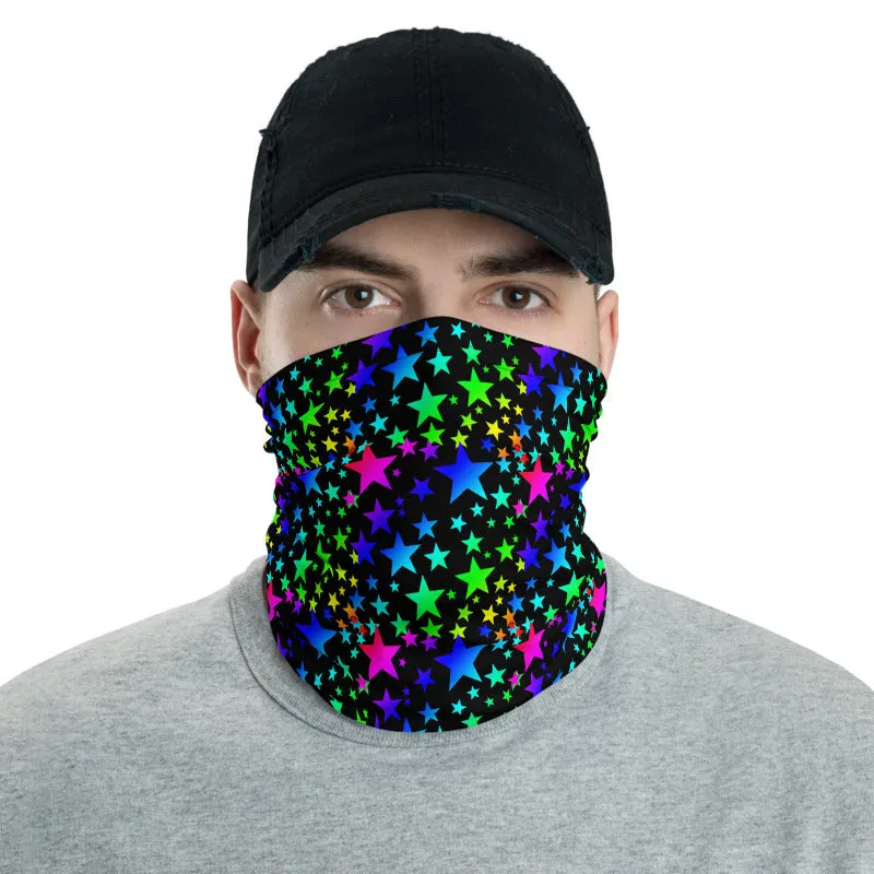 Rainbow Stars Face Mask, Rainbow Print Best Face Cover Shield, Reusable Washable Bandana-Made in USA/EU