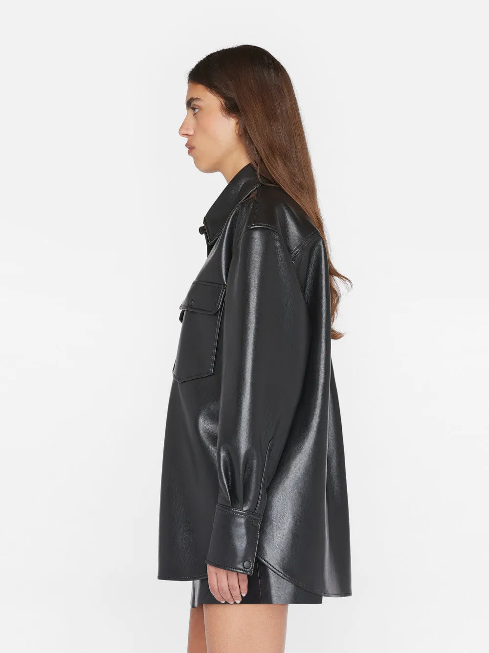 Recycled Leather Shirt Jacket -- Noir