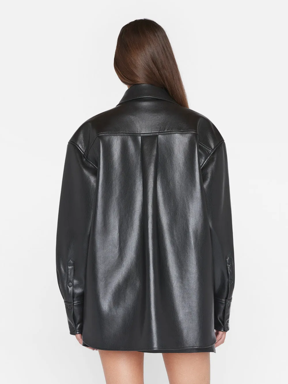 Recycled Leather Shirt Jacket -- Noir