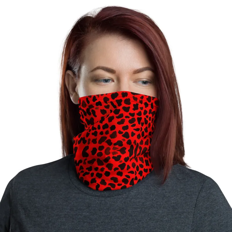 Red Cheetah Neck Gaiter, Animal Print Washable Face Mask Shield Covering-Made in USA/EU