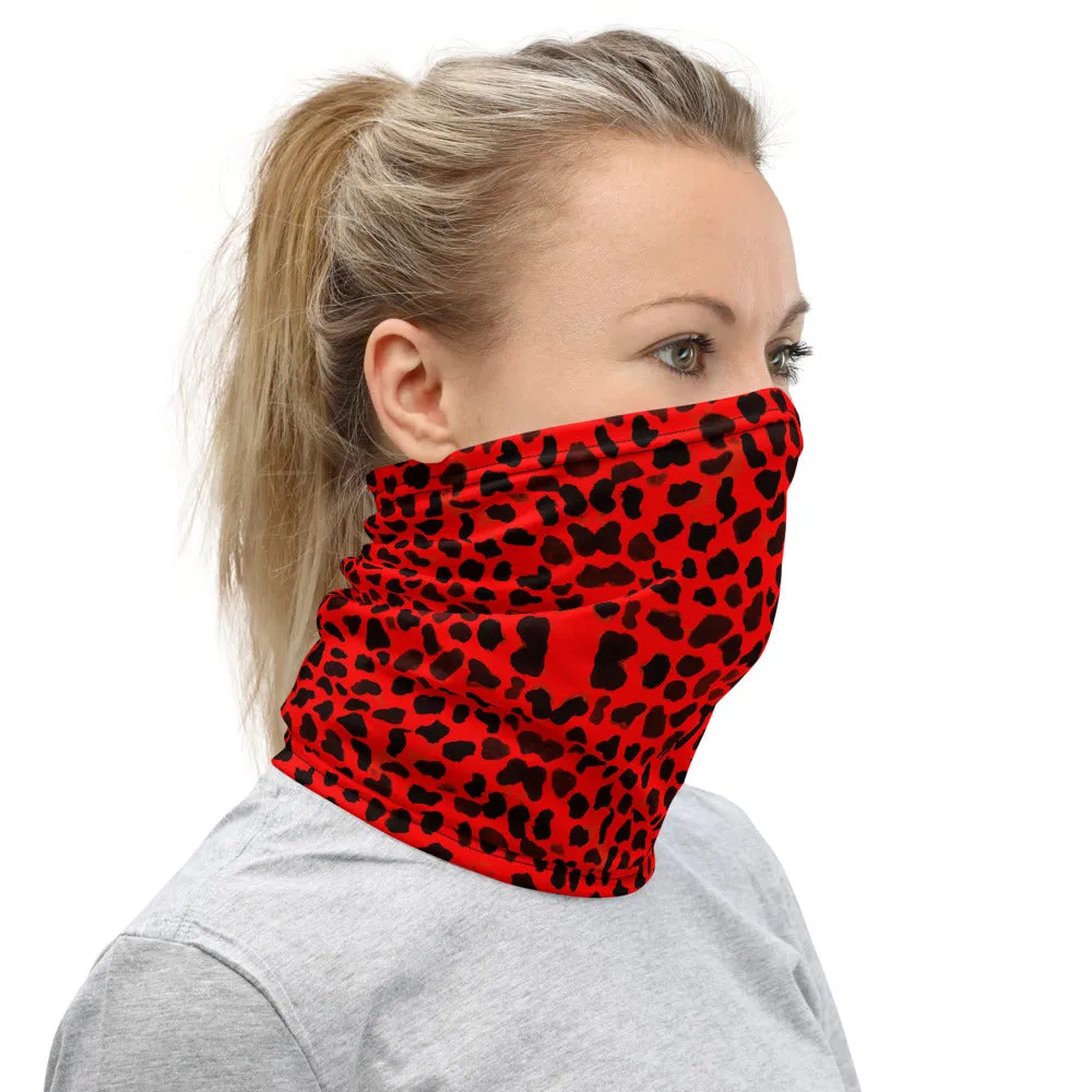 Red Cheetah Neck Gaiter, Animal Print Washable Face Mask Shield Covering-Made in USA/EU