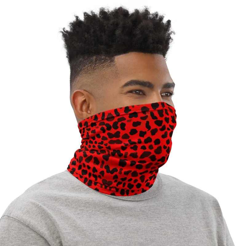 Red Cheetah Neck Gaiter, Animal Print Washable Face Mask Shield Covering-Made in USA/EU