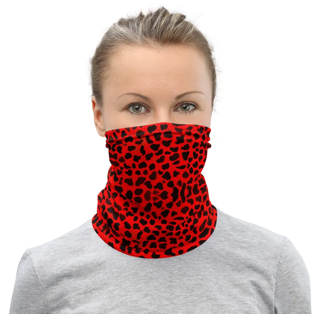 Red Cheetah Neck Gaiter, Animal Print Washable Face Mask Shield Covering-Made in USA/EU