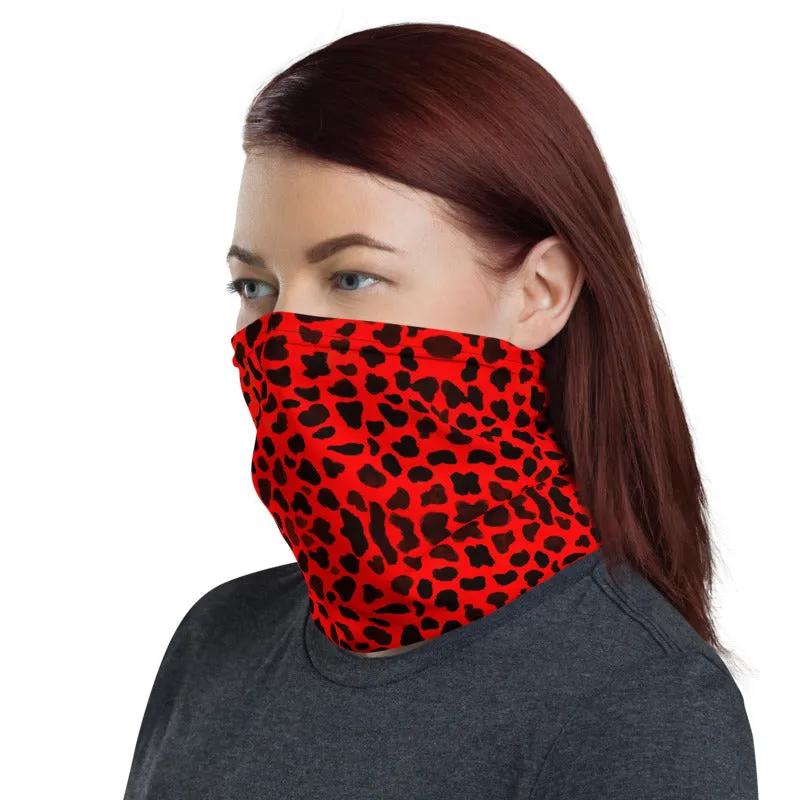 Red Cheetah Neck Gaiter, Animal Print Washable Face Mask Shield Covering-Made in USA/EU