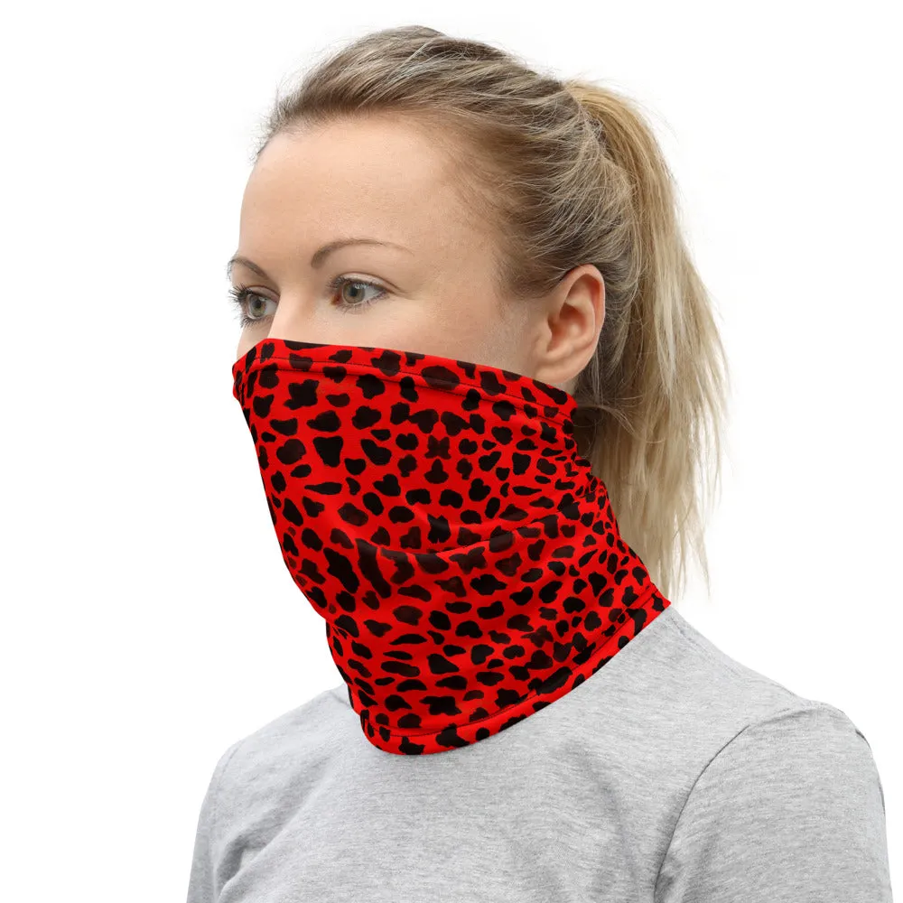 Red Cheetah Neck Gaiter, Animal Print Washable Face Mask Shield Covering-Made in USA/EU