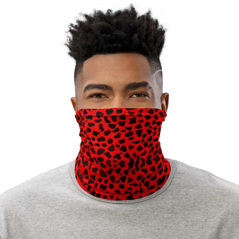 Red Cheetah Neck Gaiter, Animal Print Washable Face Mask Shield Covering-Made in USA/EU