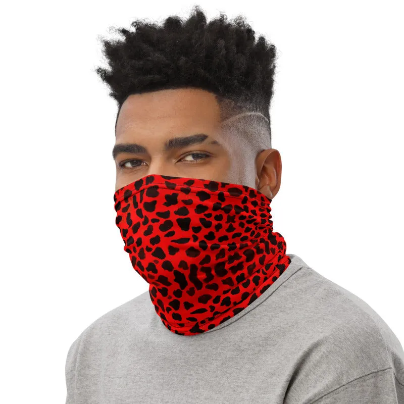 Red Cheetah Neck Gaiter, Animal Print Washable Face Mask Shield Covering-Made in USA/EU