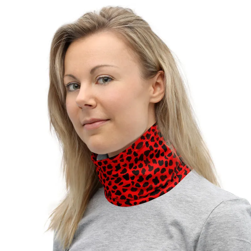 Red Cheetah Neck Gaiter, Animal Print Washable Face Mask Shield Covering-Made in USA/EU