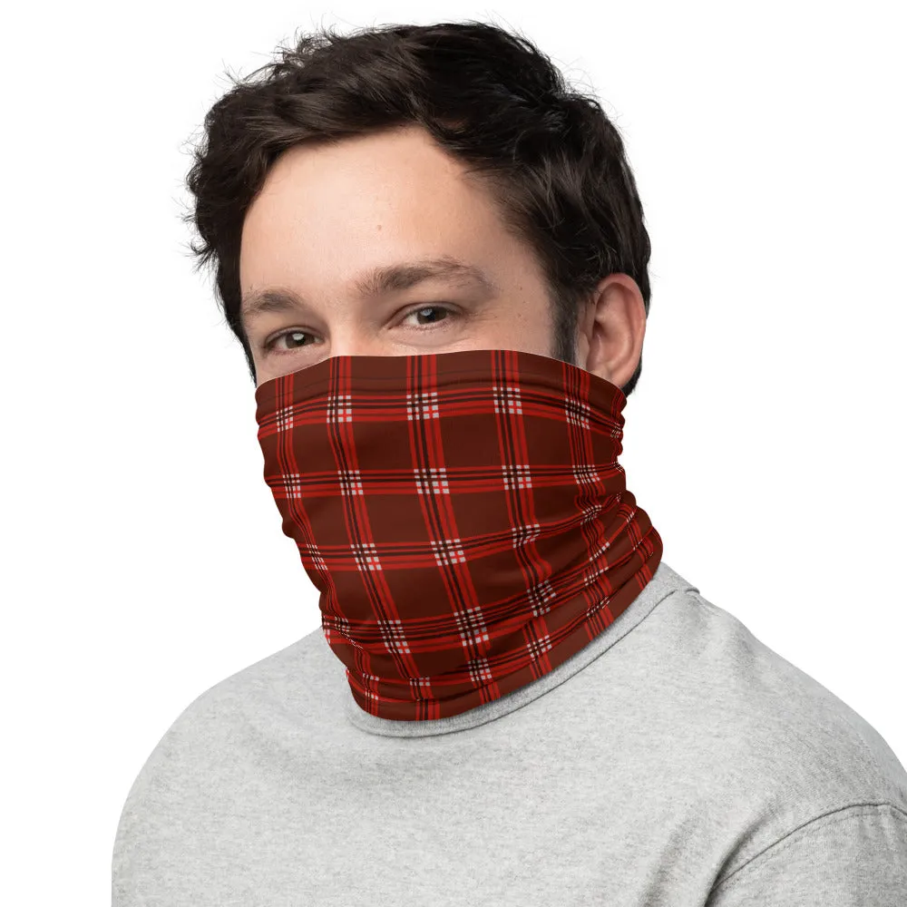 Red Plaid Print Neck Gaiter, Unisex Face Covering Washable Reusable Bandana-Made in USA/EU