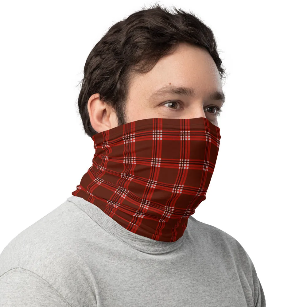 Red Plaid Print Neck Gaiter, Unisex Face Covering Washable Reusable Bandana-Made in USA/EU