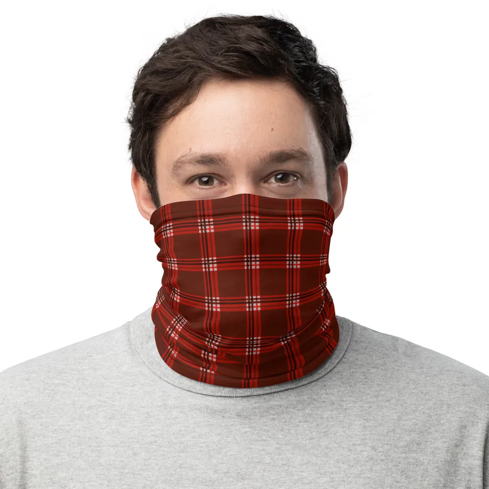 Red Plaid Print Neck Gaiter, Unisex Face Covering Washable Reusable Bandana-Made in USA/EU