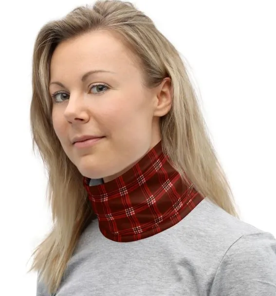 Red Plaid Print Neck Gaiter, Unisex Face Covering Washable Reusable Bandana-Made in USA/EU