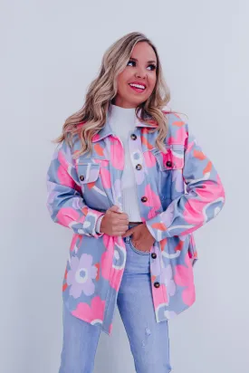 Retro Fun Floral Shacket - Pink