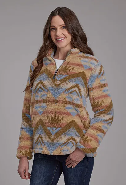 Roper Women's Brown Multi Aztec Print 1/4 Zip Polar Fleece Pullover 0250-6200