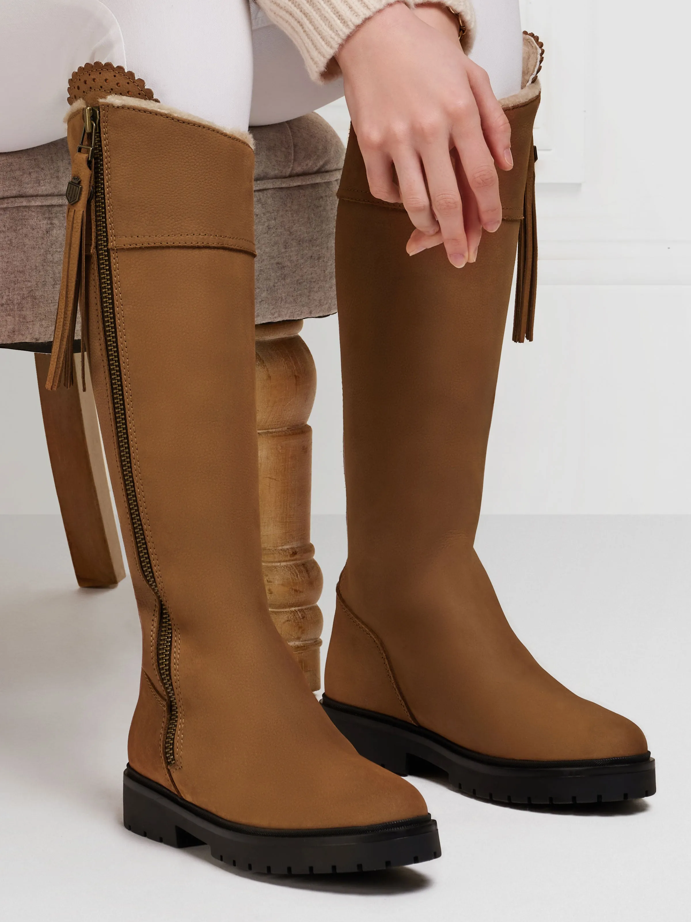 Shearling Lined Regina (Sporting Fit) - Cognac Nubuck