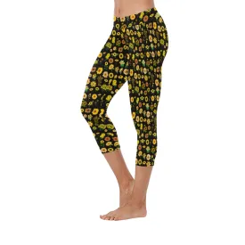 Sunflowers Graphic Black Capri Leggings up to 5 XL