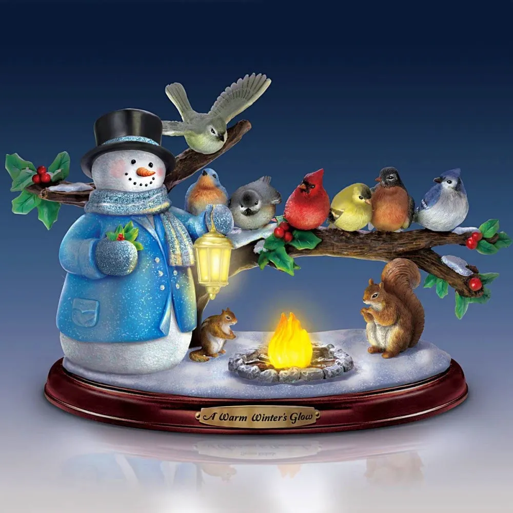 The Bradford Exchange Lighted Musical Snowman & Songbird Sculpture Christmas Decoration by Thomas Kinkade 12.5"-Inches