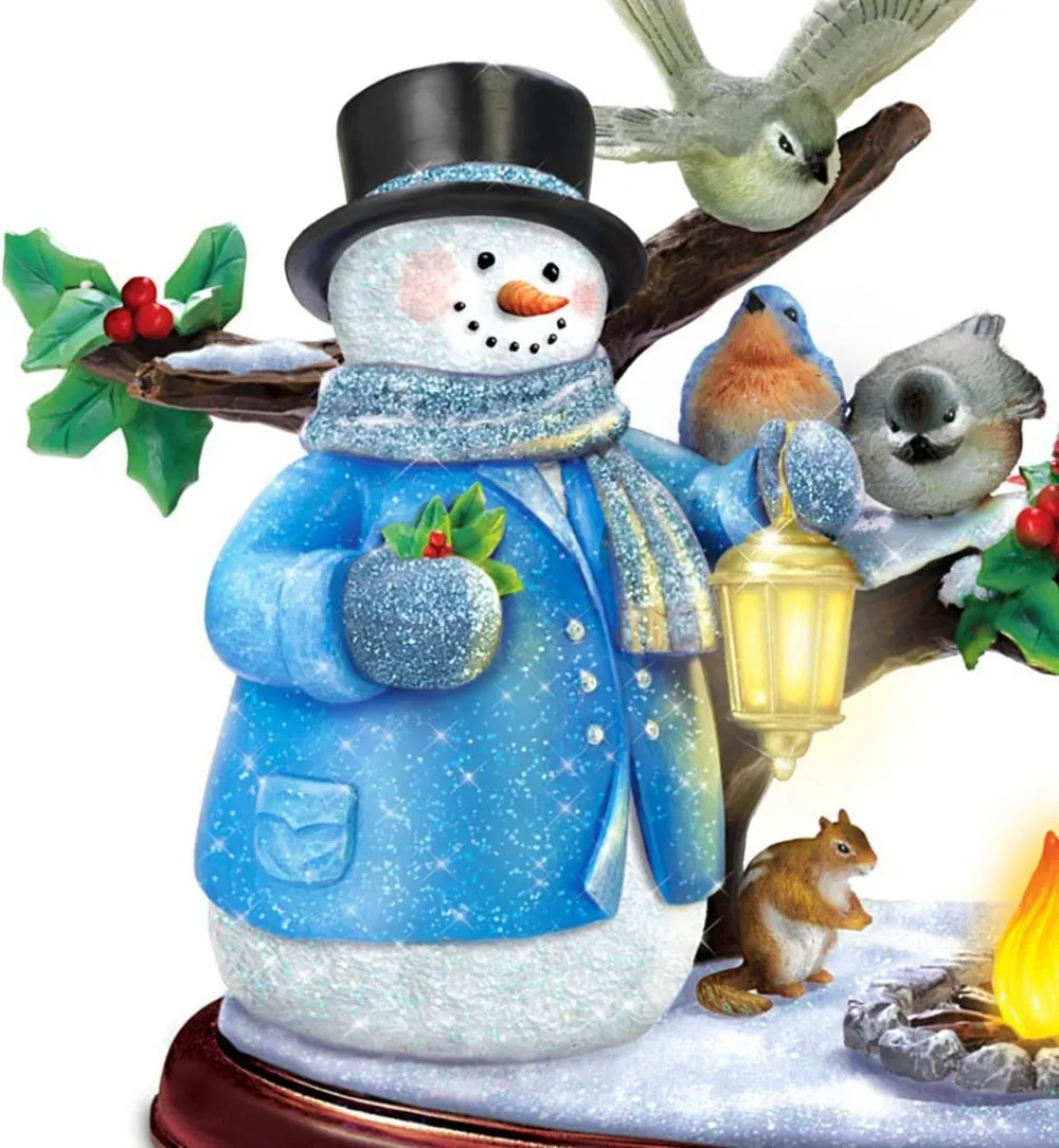 The Bradford Exchange Lighted Musical Snowman & Songbird Sculpture Christmas Decoration by Thomas Kinkade 12.5"-Inches