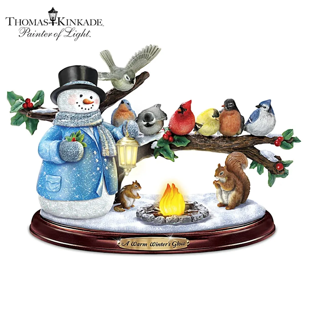 The Bradford Exchange Lighted Musical Snowman & Songbird Sculpture Christmas Decoration by Thomas Kinkade 12.5"-Inches