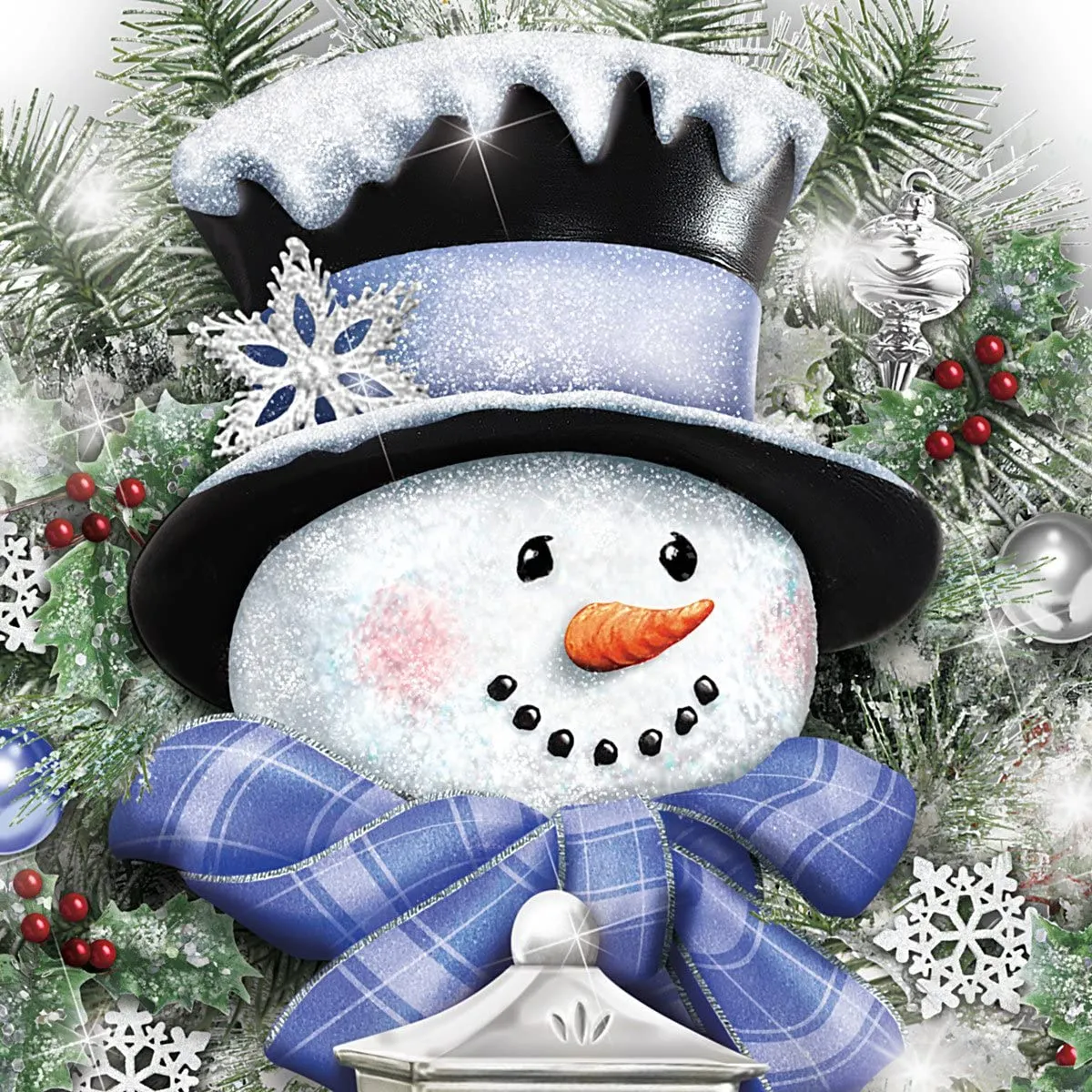 The Bradford Exchange Thomas Kinkade A Warm Winter Welcome Holiday Snowman Wreath Lights Up: 2' Tall